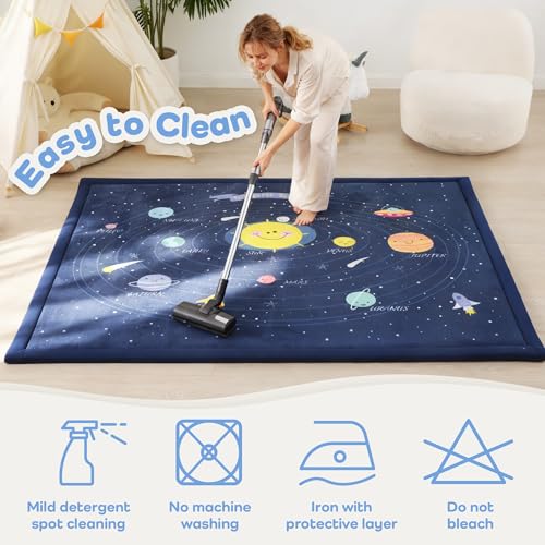 Image of 1.3 inch Thick Baby Floor Play Mat 59x79 Memory Foam Kids Mat(Solar System) | Padded Mat for Tummy Time Crawling, Non-Slip Plush Playmat for Nursery Playroom Classroom