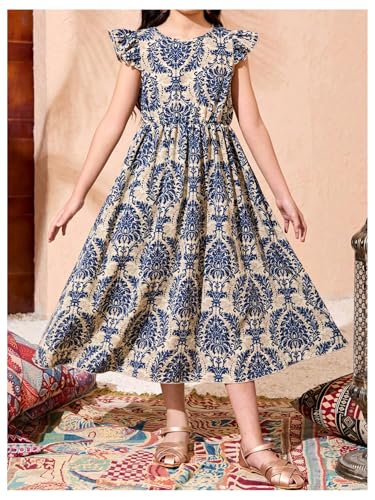 Floerns Girl's Summer Floral Midi Dress Ruffle Cap Sleeve Beach Vacation A Line Dresses4