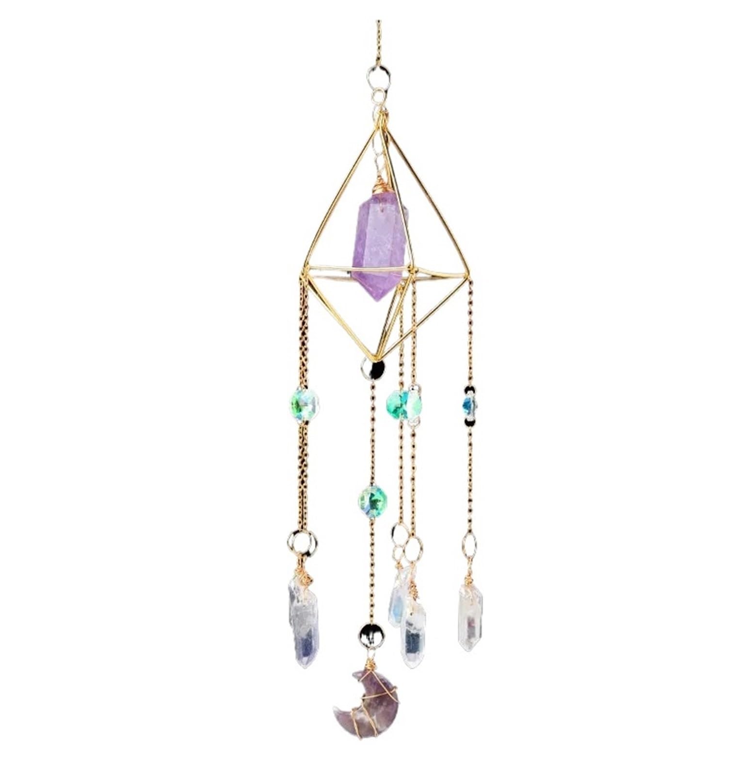 Ppqiru Purple 2Pcs Crystal Double Pointed Column Moon Creative Wind Chime Pendant Decoration Garden For Decoration(Purple)
