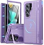 Picture of Oterkin Magnetic for Samsung Galaxy Fold 7 Case Built-in Screen Protector [Kickstand][Fit for MagSafe][Hinge Protection & Thinner S Pen Holder] Full Body Shockproof Phone Case for Z Fold 7, Purple