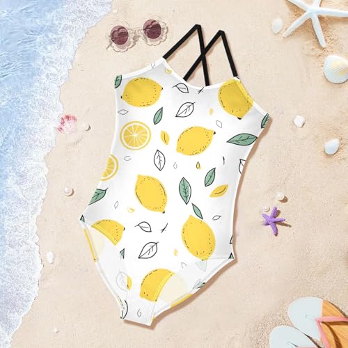 Lemons and Lemon Slices Girls One Piece Swimsuits Quick Dry Beach Swimwear Bathing Suit3