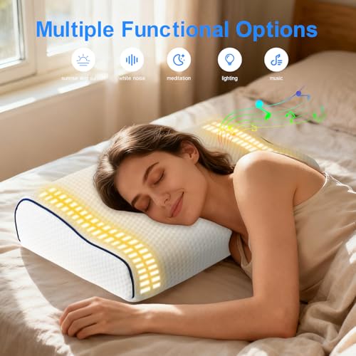 Image of Hopihe Sunrise Pillow, Sound Machine for Sleep with Bluetooth Speaker & Sunset Simulation, Smart Pillow with Wake Up Light, Sunset Lamp, White Noise Machine for Adults Kids