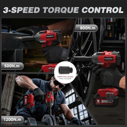ARCCAPTAIN Cordless Impact Wrench 996Ft-lbs(1350N.m), 1/2 Inch Impact Gun - image 7