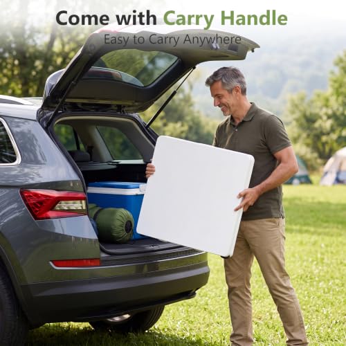 Image of Folding Table, 4 Foot Folding Picnic Table with Adjustable Height, Heavy Duty Folding Portable Table for Weddings, Camping, RV Travel, Parties, BBQs and Indoor Use, Easy to Fold and