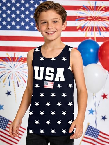 Image of Ithalt Girls 4th of July Tank Top for Kids Boys USA Patriotic Shirt American Flag Tshirt Red White and Blue Sleeveless