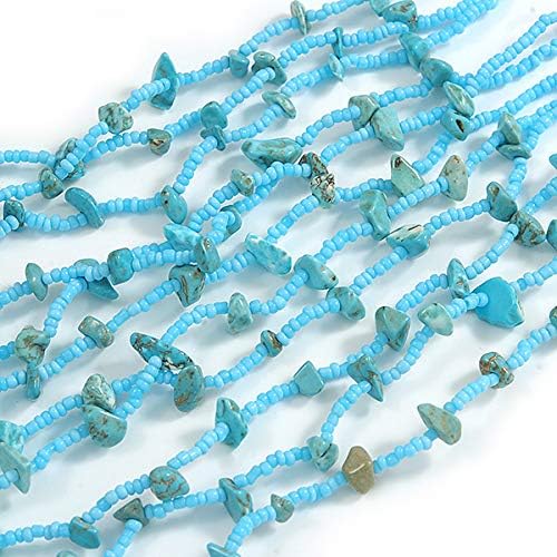 Avalaya Light Blue Glass Bead/Turquoise Stone Multistrand Necklace - 60cm Long - Image 4