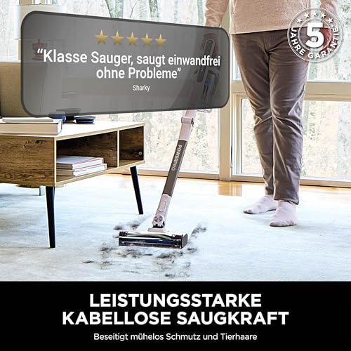 Shark PowerPro Akku-Staubsauger freistehend, bis 50 Min. Laufzeit, kabellos, beutellos, für Tierhaare, Allergiker, Teppich und Hartböden, mit LED-Licht und Knickgelenk-Rohr, grau metallic, IZ380EUT 2