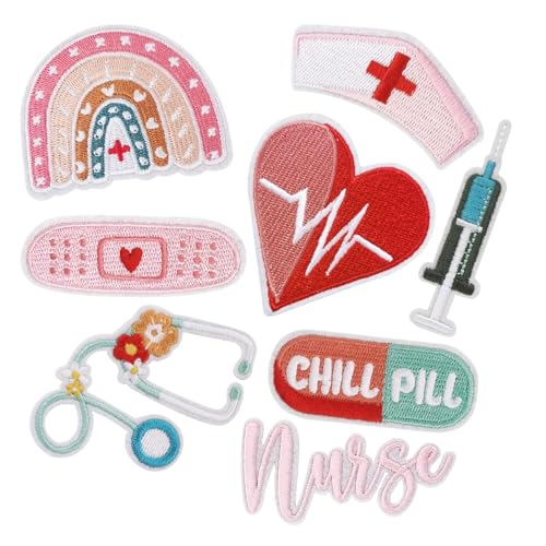 IANZE 8PCS Nurse Iron on Patches, Tender Pink Embroidered Patches for Girls
