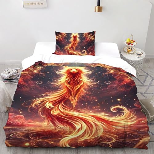 Housse de couette 135x200cm avec fermeture éclair Renard de feu lit simple microfibre imprimé 3D - 2