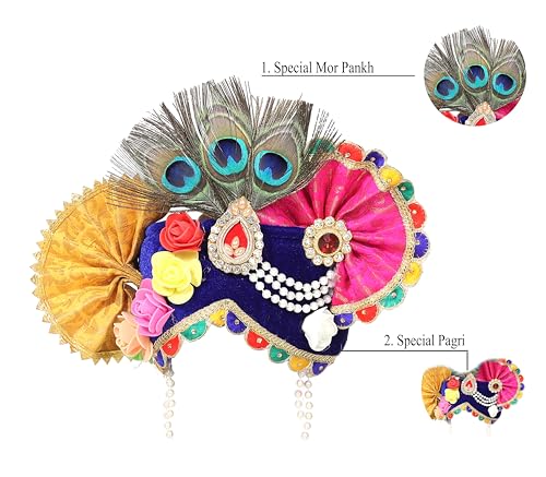 Image of Krishna Dress for Kids, Baby Krishna Dress for Janmashtami with Krishna Mukut, Peacock Feather & Flute Embroidered Krishna Costume for Girl & Boy, 3 Months-8 Years