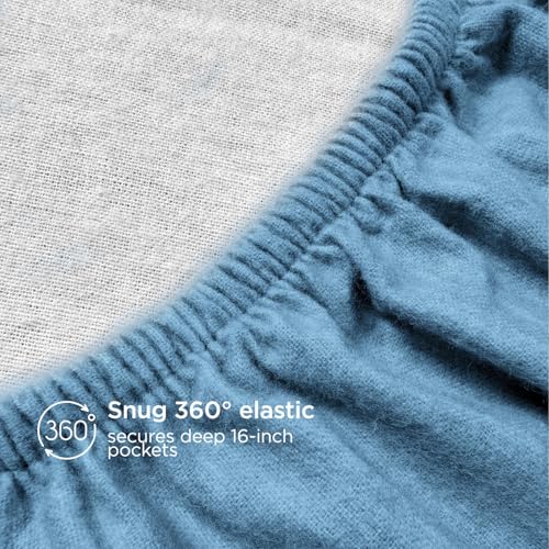 Image of Briarwood Home Heather Flannel Sheet Set, 100% Natural Cotton, Soft, Warm & Deep Pocket, Advanced Nano-Tech Making it Resistance to Pilling; Brushed 6 Times for Softness (Oxford Blue, Full)