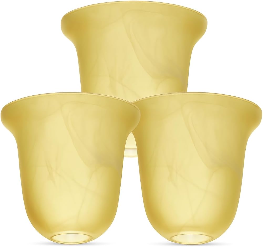 LIGHTACCENTS Alabaster Glass Pendant Light Shade - Farmhouse Style Chandelier Shades, 6"x6", Socket Nut Compatible - Upgrade Pendants, Wall Vanitie, Table Lamps -3-Pack