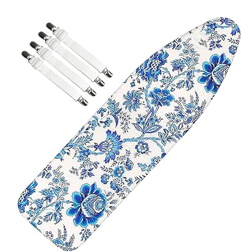 Ironing Board Cover 120x41CM with 5mm Foam 4 Elastic Fasteners 100% Cotton Material Thick foam Pad Heat Resistant Non Slip Foldable Design Durable stain Resistant iron table cover