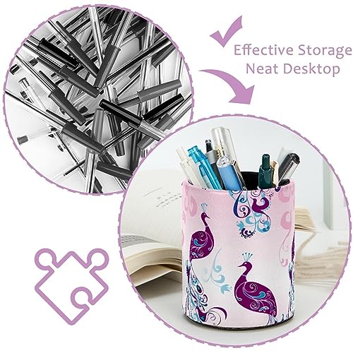 Porte-crayons paon en cuir synthétique chic pour bureau