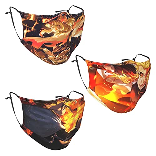 3PCS Anime Face Mask with Filter Pocket Dust-Proof Masks Adjustable Breathable for Men Womenâ€¦