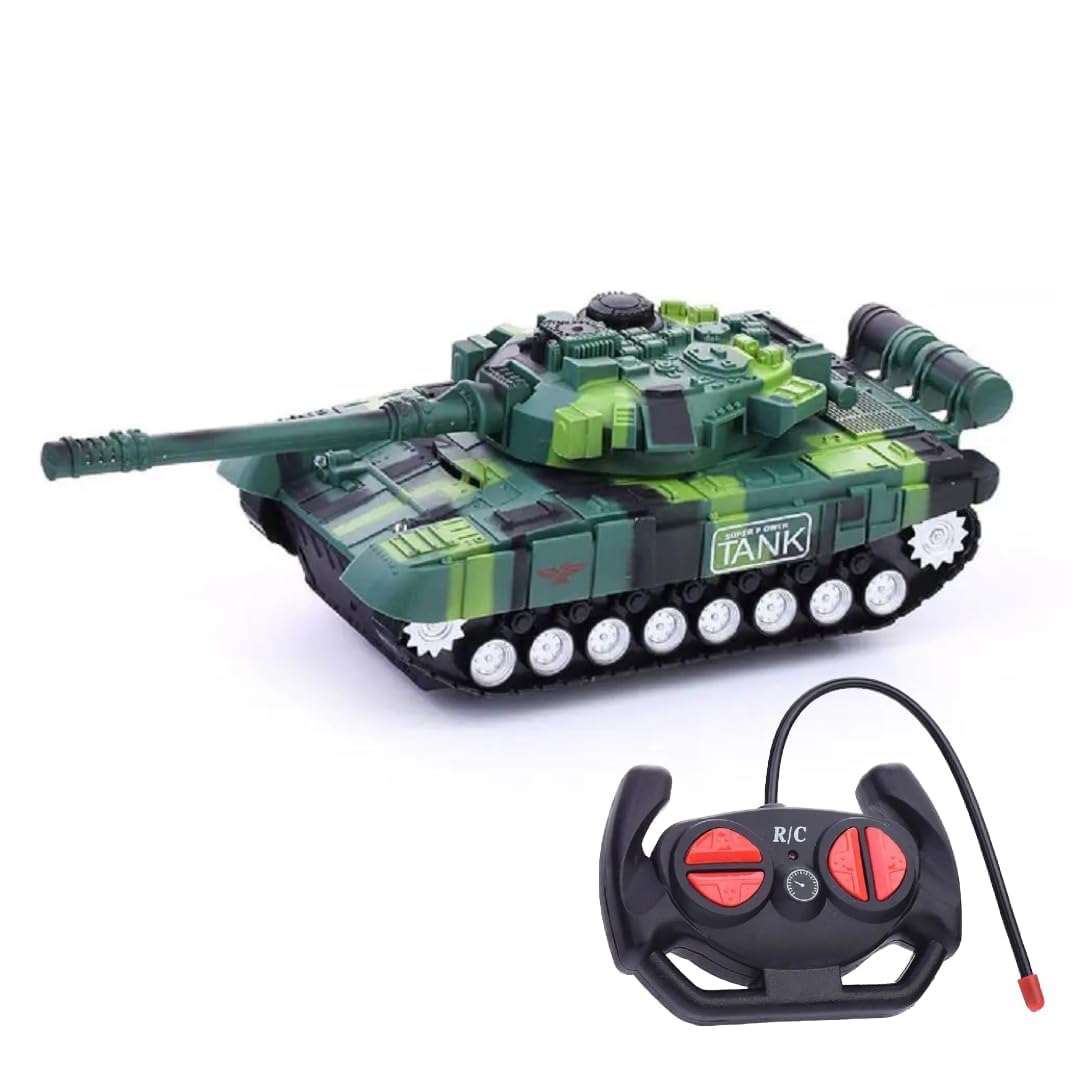 LUCHILA Remote Control 360 Rotating Turret Army Battle Tank for Boys with Light & Sound, Military Tank for Your Kids