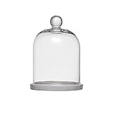 Bloomingville Glass Cloche with Stoneware Base, White Reactive Glaze, Set of 2 6'L x 6'W x 9'H