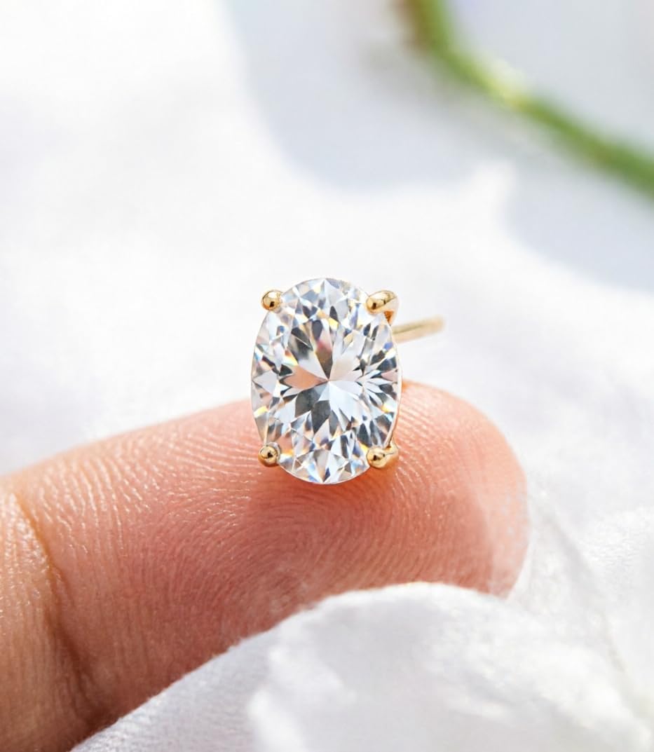 925 Sterling Silver Stud Earrings Simulated Diamond 2CT Oval Cubic Zirconia Hypoallergenic Solitaire Earring Set for Women