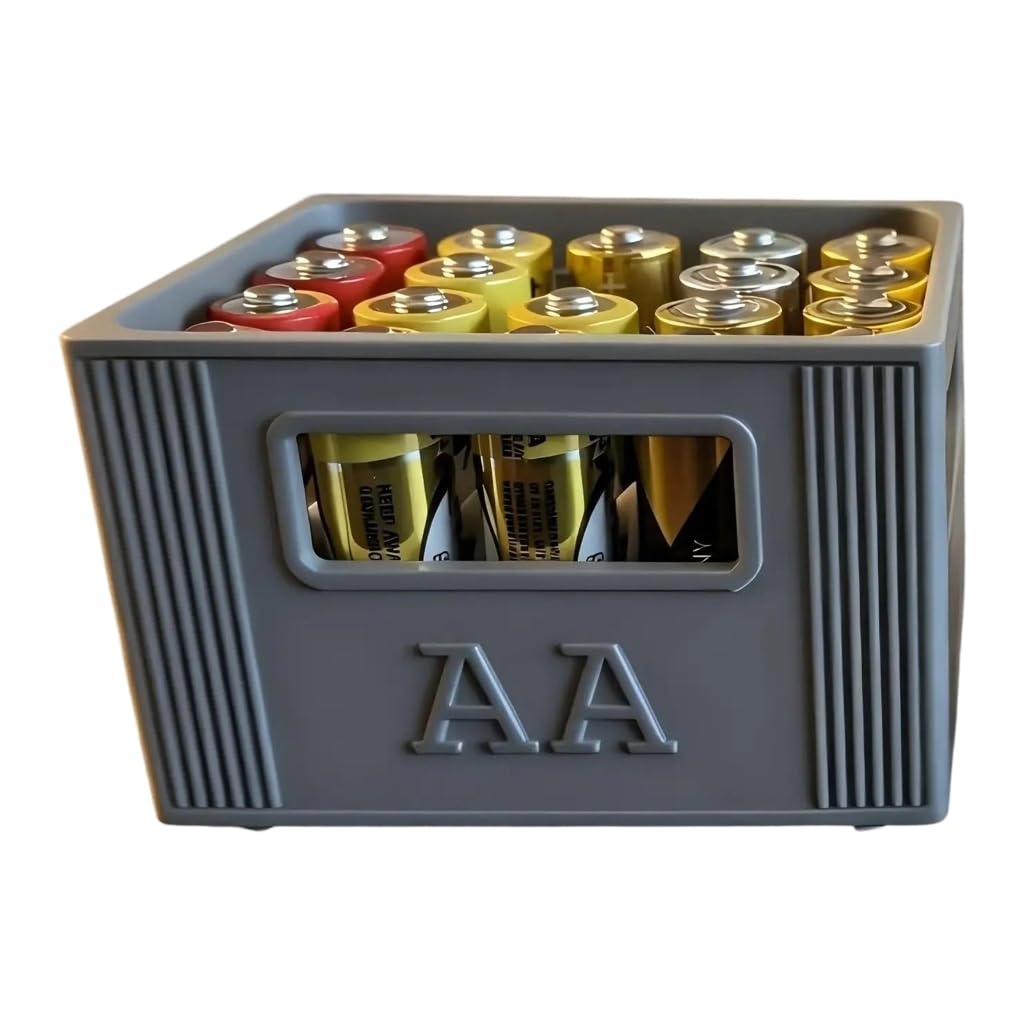 Elnwnnkc 3D Printed Battery Organiser Holder Stackable Battery Storage Box Holds 30 3A Or 20 2A Batteries for Home
