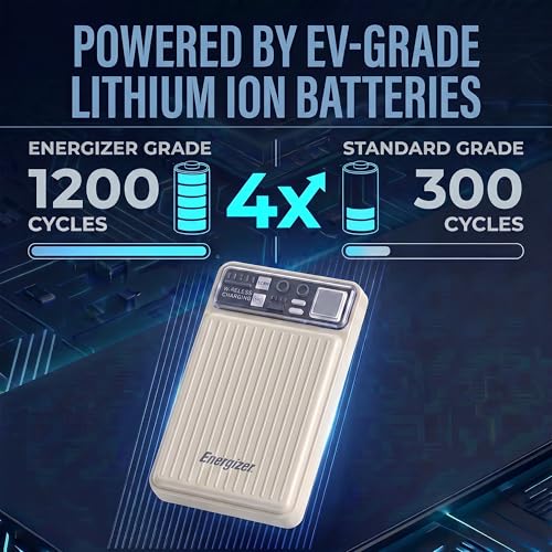 Image of Energizer 22.5W Fast Charging Wireless Power Bank 10000mAh, 15W Qi Wireless, USB-C PD + QC Output, Compact Portable Charger for iPhone, Samsung, Android | Travel Friendly | 1 Yr Warranty | Beige