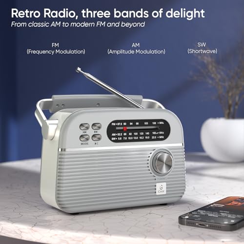 Image of iGear Trinity Solar-Powered MP3 Player & 3-Band Radio with FM /AM /SW, Retro Modern Style, Bluetooth, USB, TF /SD Card, 1200 mAh Rechargeable Battery, Solar Charger, 1 Year Replacement Warranty (Silver)