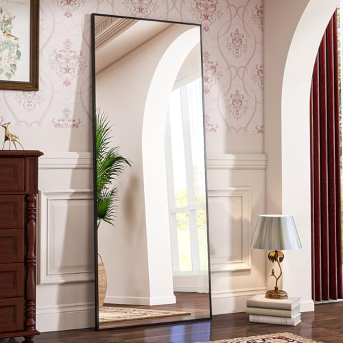 Image of BEAUTYPEAK Full Length Mirror, 71 inchx26 inch Standing Hanging or Leaning Against Wall Floor Mirrors Body Dressing Wall-Mounted for Living Room, Bedroom with Aluminum Alloy Thin Frame, Black