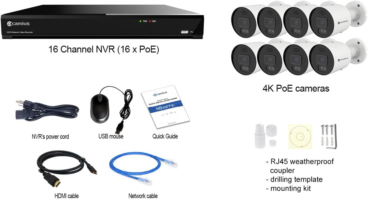 4K 16 Channel NVR Security Camera System with 8 PoE Outdoor Cameras | 2-Way Audio, Siren & Lights | Smart AI Detection | 4TB HDD | Plug & Play Surveillance System