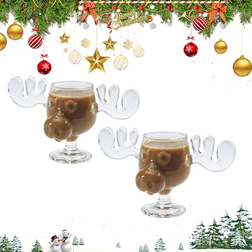 FIENZA Weihnachtsgläser Griswold Elchgläser Christmas Mug Moose Mug Elch Gläser Christmas Vacation Urlaubsgeschenke für Kaffee Tee Getränke. (2PCS)