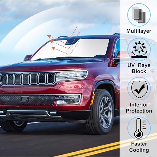 Image of Windshield Sun Shade Custom Fit for 2022 2023 2024 2025 2026 Jeep Wagoneer (NOT for Grand Wagoneer) Accessories Foldable Sunshade Sun Blocker Protect Car from Sun Rays & Heat Damage Keep Car Cooler