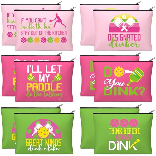 Paterr 12 Pieces Dink Ball Makeup Bags Sports Cosmetic Bag Funny Travel Organizer Zipper Pouch Dink Ball Lovers Gifts Christmas Gifts for Women Girls(Fashion Style)