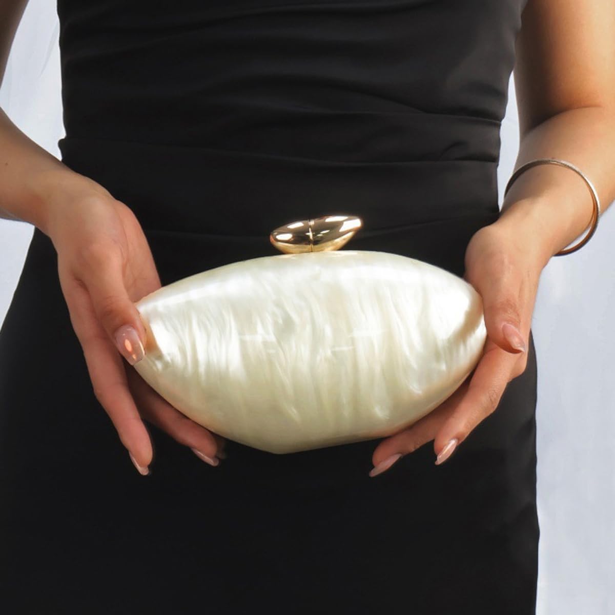 Bolso De Mano Acrílico Con Forma De Concha, Moderno Bolso De Noche Acrílico Metálico, Brillante, Tipo Huevo, Para Mujer, Para Bodas Y Fiestas.