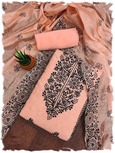 Image of Sidhidata Cotton Women's Chanderi Embroidery Work Unstitched Salwar Suit Dress Material With Chanderi Embroidered Dupatta
