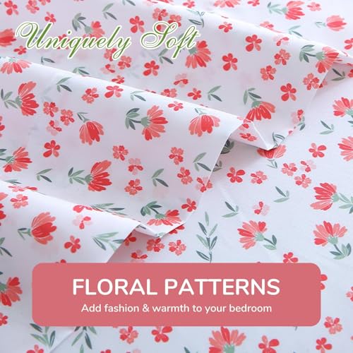 Image of MUXHOMO Queen Size 4 Piece Sheet Set, Soft Breathable Bed Sheet Set for Bedroom with Deep Pocket Up to 16 inch, Wrinkle-Free & Cooling Bedding for Oeko-TEX Certified - Rose Bloom