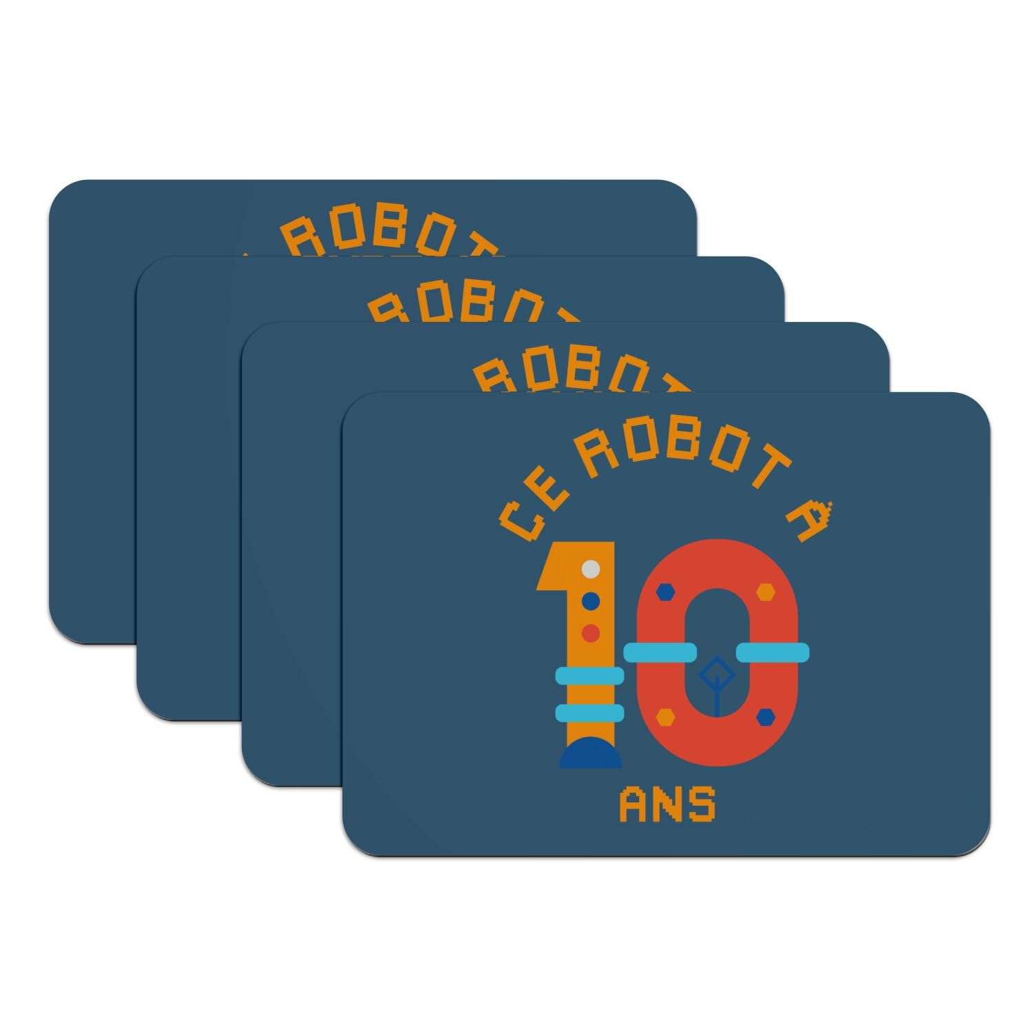 Cadeau anniversaire 10 ans enfant : lot de 4 sets de table robot bleu grand format