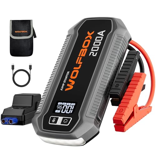Image of WOLFBOX 2000A Jump Starter, 44.4Wh Battery Jumper Starter Portable with LED Display, 12V Car Battery Jump Starter Pack (7L Gas 6L Diesel Engine) with Booster, LED Light, Jumper Cables (NO Adapter)