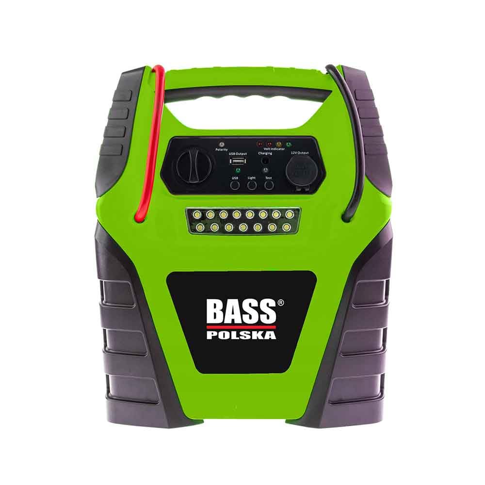 Bass Polska Arrancador 5 en 1, 900 A con compresor, batería de 20 Ah, lámpara LED, cargador USB, color verde