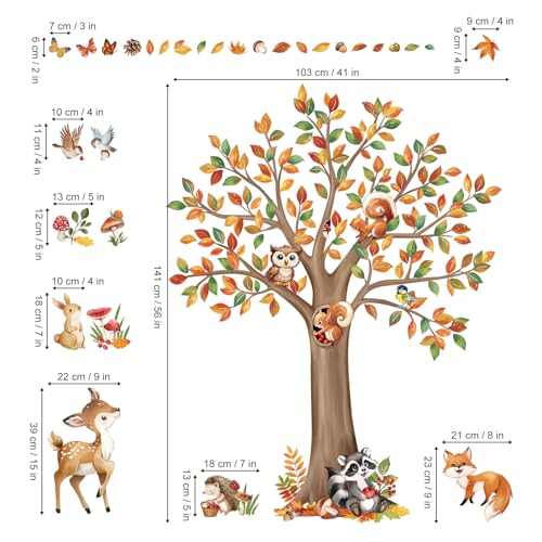 decalmile Woodland Animals Fall Large Tree Wall Stickers Deer Racoon Owl Wall Decals Baby Nursery Kids Bedroom Living Room Wall Decor - Image 4