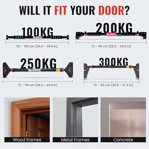 Image of Slovic Pull up Bar for Home Kids [300 KG] | No Screw Pull Ups Bar Wall Mounted with Anti-Skid Grip | Pull-up Bar for Homes Workout | Gym Equipment for Home Workout (Length 76-95 CM)