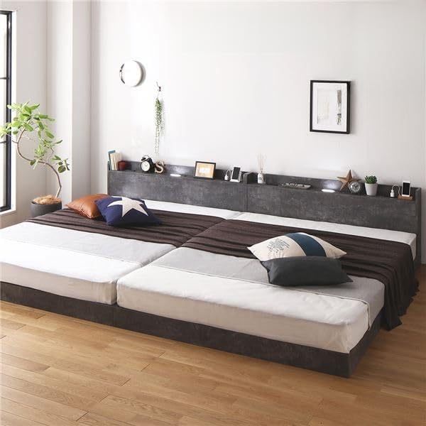 【セット販売】ベット、マットレス、椅子、机 ベッド ワイドキング200(S+S) ベッドフレームのみ ストーングレー 低床