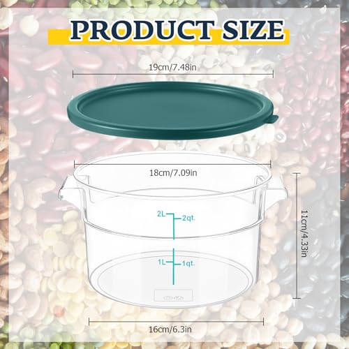 Image of Ziliny 2 Pcs 2 Qt Dough Proofing Container with Lid and Green Scale, Green | Clear Round Food Storage Container, Food Grade Plastic, Easy Viewing Design, Airtight Lid, Dough Fermentation Kitchen Storage