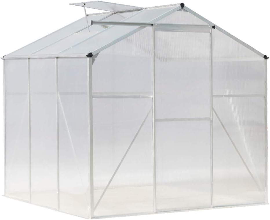 FIDOOVIVIA Polycarbonate Garden Greenhouse Rustproof Aluminum Frame Growhouse Sun Room for Plants Vegetable Garden & Outdoor with Window, Sliding Door(6 Ft x 6 Ft, Transprant)