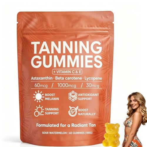 Skin Tanning Gummies–Fast-Acting Sunless Tanner, Natural Bronze Glow, Hydrating Skin, Non-GMO,...