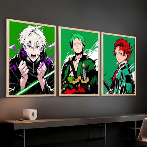 Image of walllane Anime Posters with Frame | Aesthetic Anime Characters Posters with Frames | Japanese Art Framed Poster for Bedroom Living Room Gaming Room Wall Decor Set Of 3 (19 X 25 inch)