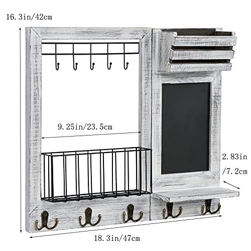 QILICZ Schlüsselbrett mit Ablage, Wandregal für Schlüsselregal Briefablage Zeitungsständer Schlüsselaufbewahrung und Kreidetafel - Briefhalter Schlüsselhalter,Wandgarderobe Vintage weiß