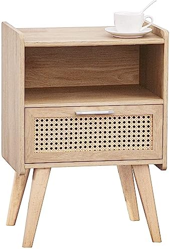 HHETOGOL Rattan Nightstand, Rattan Furniture, Rattan Side Table, End Table with Storage, Boho End Table for Bedroom, Living Room, Dormitory - Natural XXCTG58Y