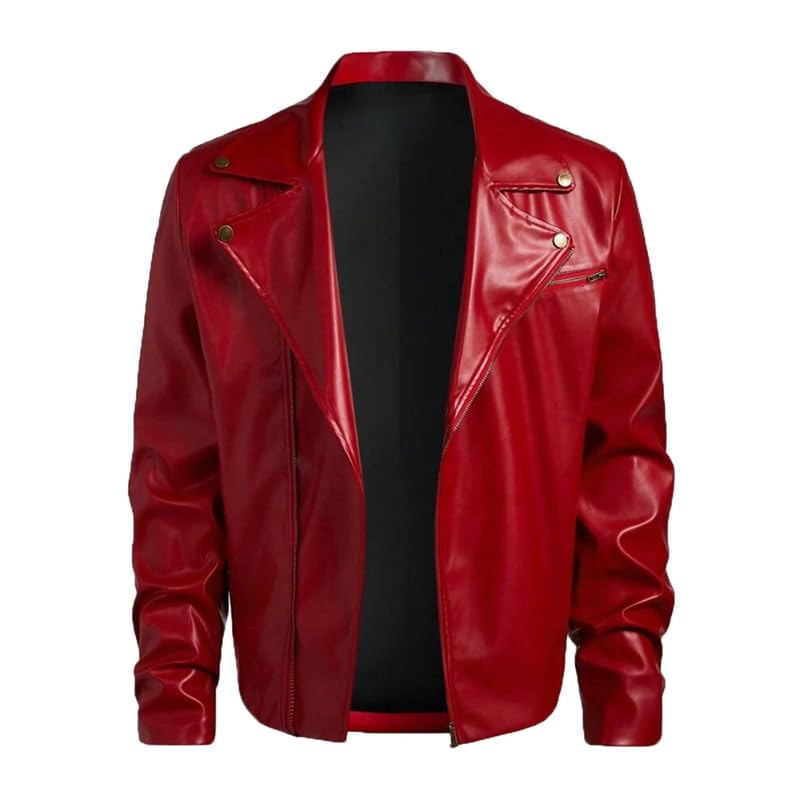 mastyle Men's PU Leather Jacket Lapel Collar Slanted Zipper Motorcycle Riding Suit-picture-13