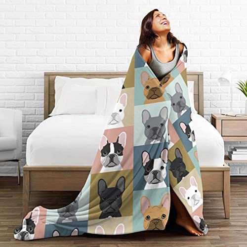 Cute French Bulldog Pattern Throw Blanket Lightweight Warm Soft Cozy Warm Home Decoration, Funny Dog All-Season Gift Idea Blankets 40"X50" #TOP2