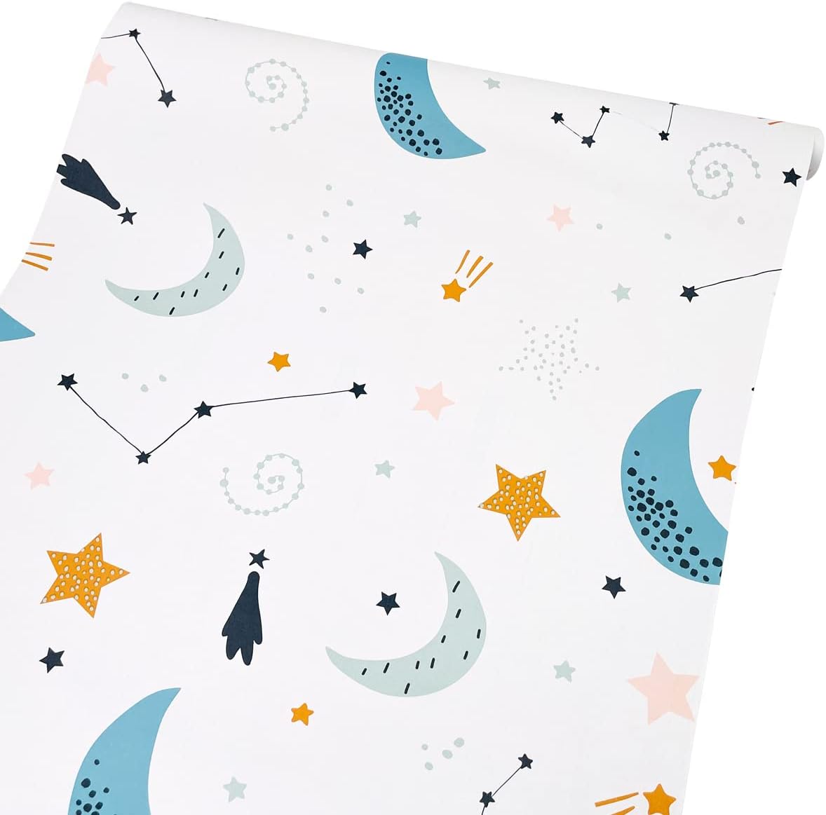 2 Pack Shelf Liners Moon Stars Removable Drawer Papers Furniture Covers for Renovation Kids Wallpaper Roll 17.7 Inch Wide