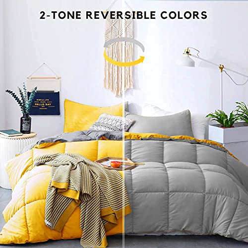 Kasentex All Season Down Alternative Quilted Comforter Set Reversible Ultra Soft Duvet Insert Machine Washable (Yellow/Grey, Twin Set) #TOP1