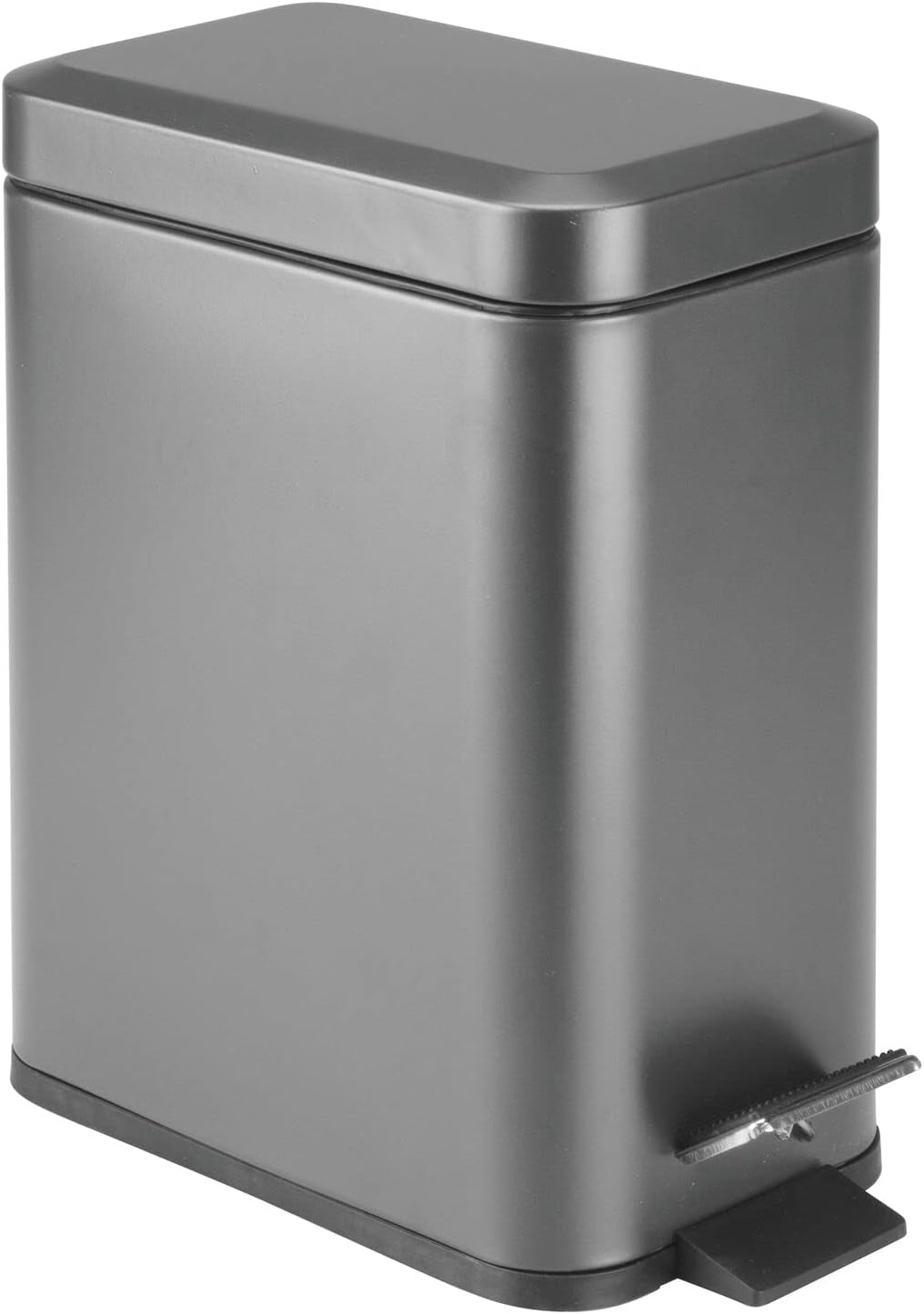 mDesign Small Modern 1.3 Gallon Rectangle Metal Lidded Step Trash Can, Compact Garbage Bin with Removable Liner Bucket and Handle for Bathroom, Kitchen, Craft Room, Office, Garage - Graphite Gray